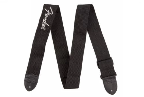 Fender 2 Black Poly Strap W/ Grey Fender Logo 3 Fender 2 Black Poly Strap W/ Grey Fender Logo