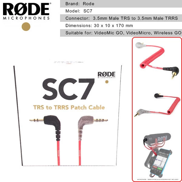 Rode SC7 Patch Cable - TRS To TRRS 3 Rode SC7 Patch Cable - TRS To TRRS