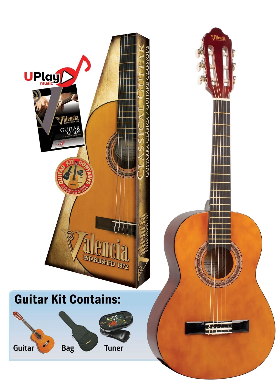 Valencia VC102K 1/2 Size Classical Guitar Pack W/Bag & Tuner 3 Valencia VC102K 1/2 Size Classical Guitar Pack W/Bag & Tuner