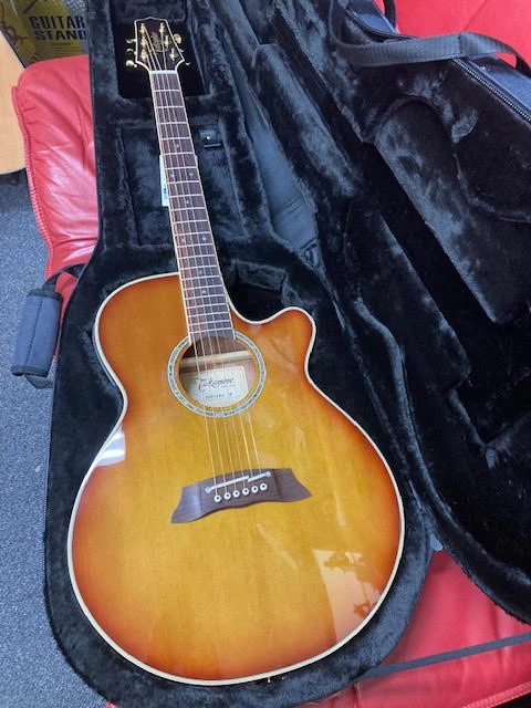 GUITARS Takamine Thinline Series AC/EL Guitar With Cutaway In Gloss Tea Burst Finish 3 GUITARS Takamine Thinline Series AC/EL Guitar With Cutaway In Gloss Tea Burst Finish